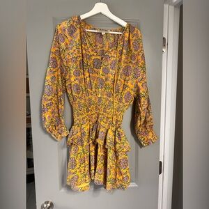 Cleobella Yellow Floral Mini Dress with Pink & Green Accents